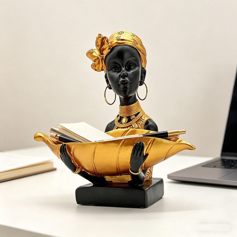 Body Jewelry Holder - African Woman Bust Storage Tray Resin