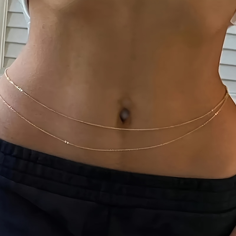 Body Jewelry For Women - 1Double-Layer Gold Metal Waist Chain Belt