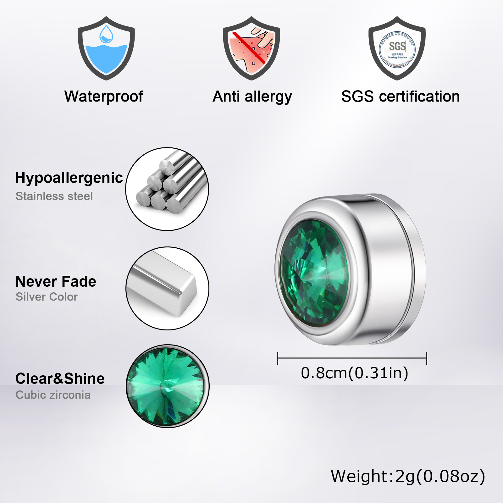 Vnox Magnetic Zircon Stud Earr - Body Jewelry Hypoallergenic recension och pris